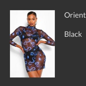 Boohoo’s “ Oreiental Mesh Mini Dress “